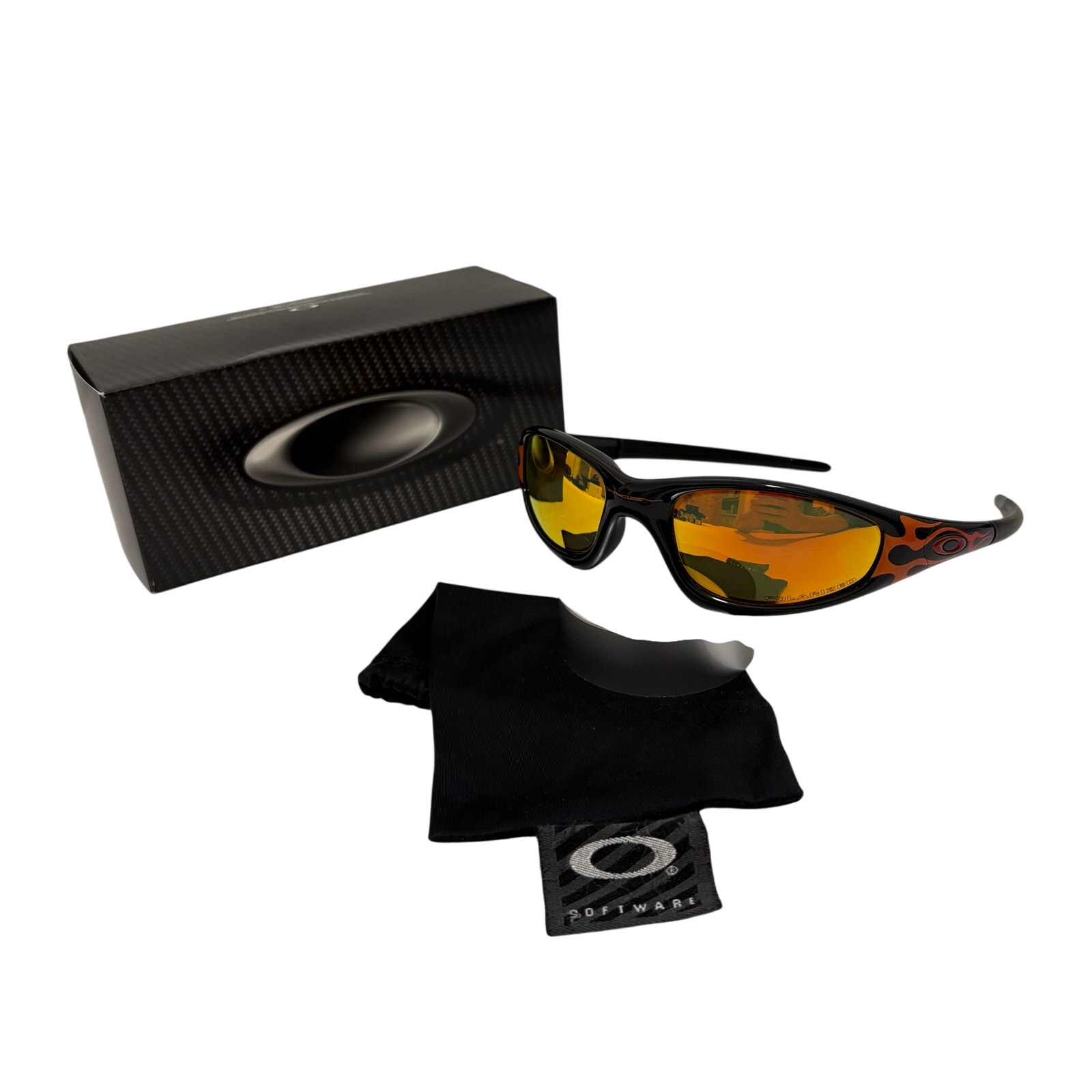 Oakley Straight Jacket Orange Flames Jet Black Fire Iridium Polarized Sunglasses
